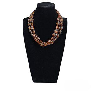 Tortoise Lucite Acrylic Beaded Chunky Multi Strand Vintage Statement Necklace